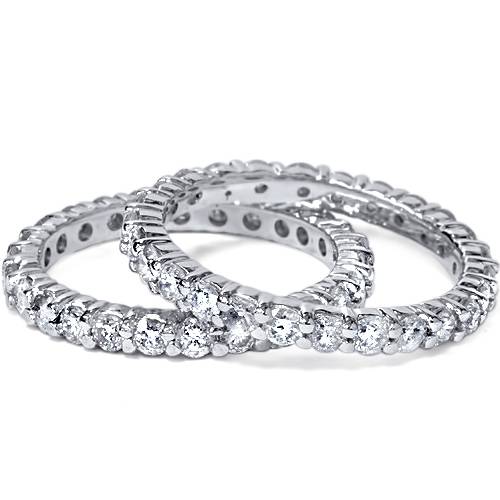 2ct Matching Diamond Eternity Wedding Ring 14K White Gold Stackable Band Set