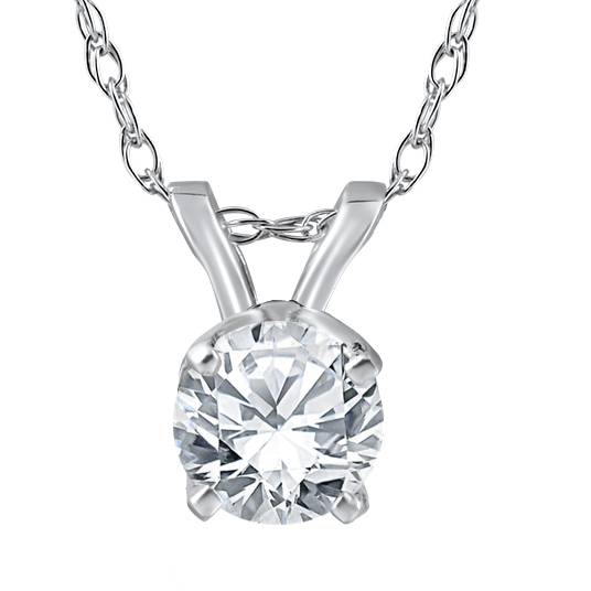 3/4 Ct TDW Round Solitaire Diamond Pendant 14k White Gold Womens Necklace