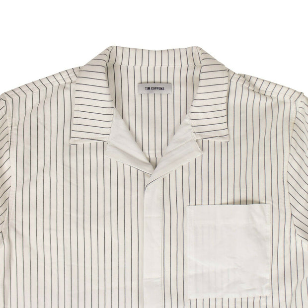 TIM COPPENS White Cotton Ecru Stripe Bowling Shirt