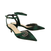 CHRISTIAN DIOR Green 'Dior Gang' Tartan Ankle Strap Heels