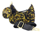 Versace Jeans Couture Black/Gold  Medium Ruched Nylon Moon Shoulder Bag with Coin Purse