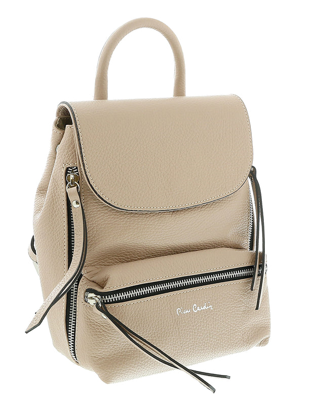 Pierre Cardin Beige Leather Small Fashion Backpack