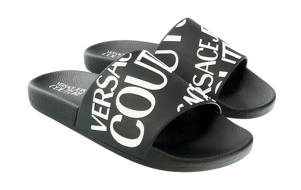 Versace Jeans Couture Black White Signature Embossed Pool Slide-