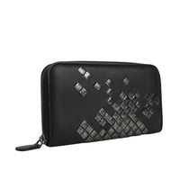 Bottega Veneta Women's Zip Around Black Leather Woven Wallet 114076 11602