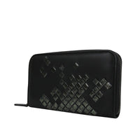 Bottega Veneta Women's Zip Around Black Leather Woven Wallet 114076 11603