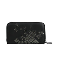 Bottega Veneta Women's Zip Around Black Leather Woven Wallet 114076 11604