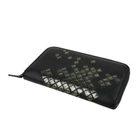 Bottega Veneta Women's Zip Around Black Leather Woven Wallet 114076 11605