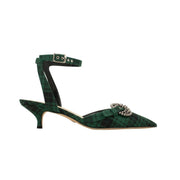 CHRISTIAN DIOR Green 'Dior Gang' Tartan Ankle Strap Heels