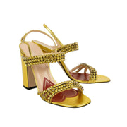 GUCCI Gold Metallic Leather With Crystals Sandals 9/39