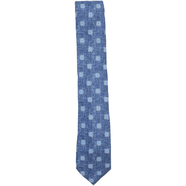 Men's Linen and Silk Geometric Squares Blue jean Tie Apparel