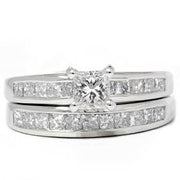 1 3/4 Carat Princess Cut Enhanced Diamond Engagement Ring Wedding Band Set 14k
