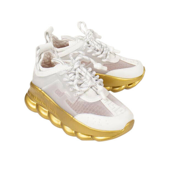 VERSACE White And Gold 'Chain Reaction' Sneakers – Bluefly