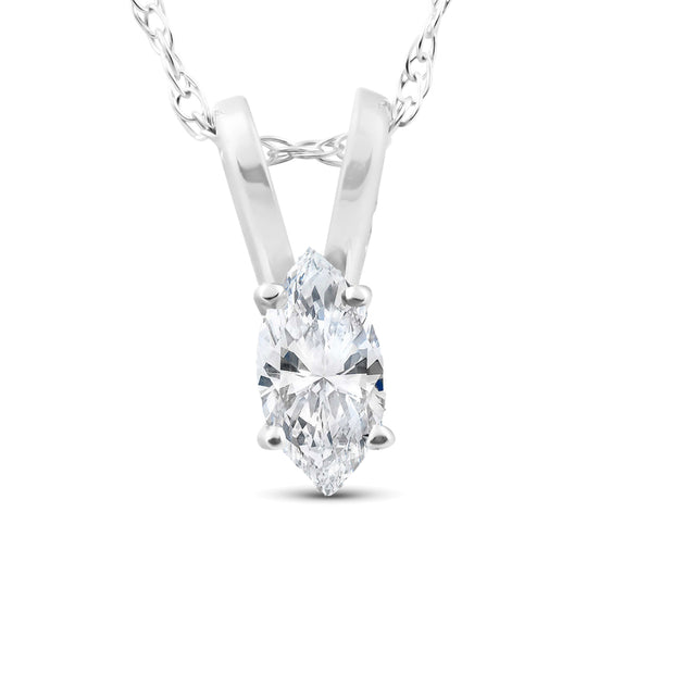 1/8ct Fancy Marquise Diamond Solitaire Pendant 14K White Gold