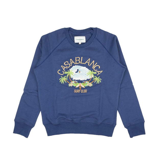 CASABLANCA Navy Surf Club Embroidered Crewneck Sweatshirt