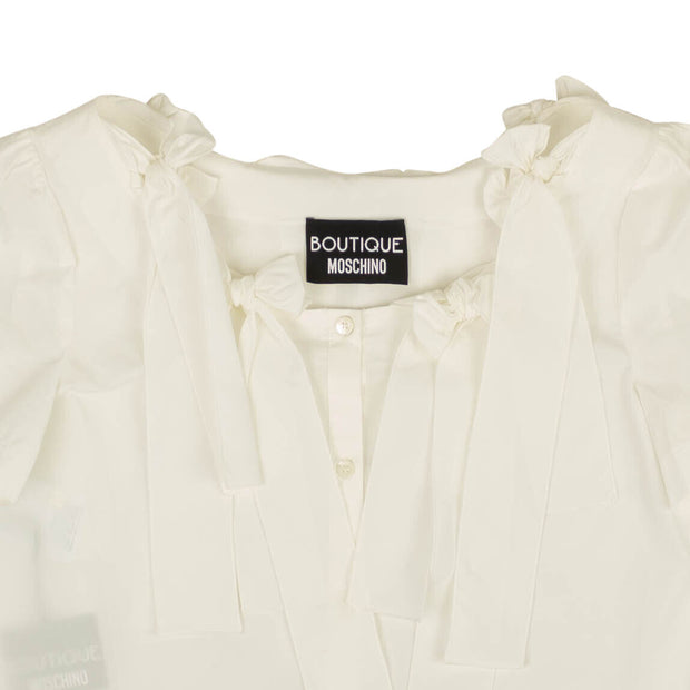 BOUTIQUE MOSCHINO White Bow Accented Short Sleeve Blouse