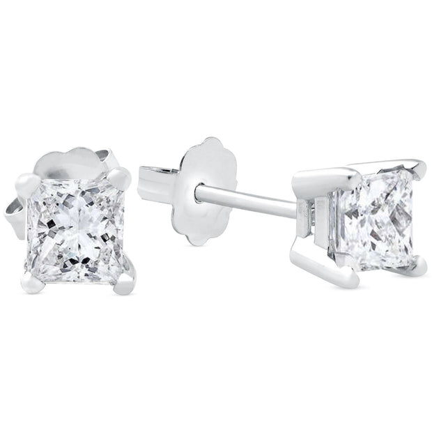 1ct Princess Cut Lab Grown Diamond Studs 14K White Gold