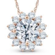 1 1/2 Ct Diamond (1ct center) Halo Pendant 14k Rose Gold Womens Necklace