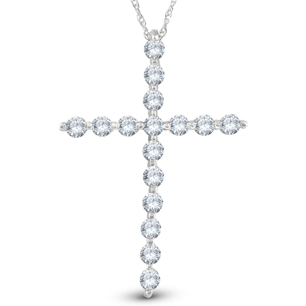 5/8 Ct Diamond Cross Pendant Necklace 18" 10k White Gold 1" Tall