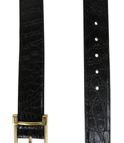Gucci Women's Gold Square Buckle Black Crocodile Belt 257319 E7I0T 1000