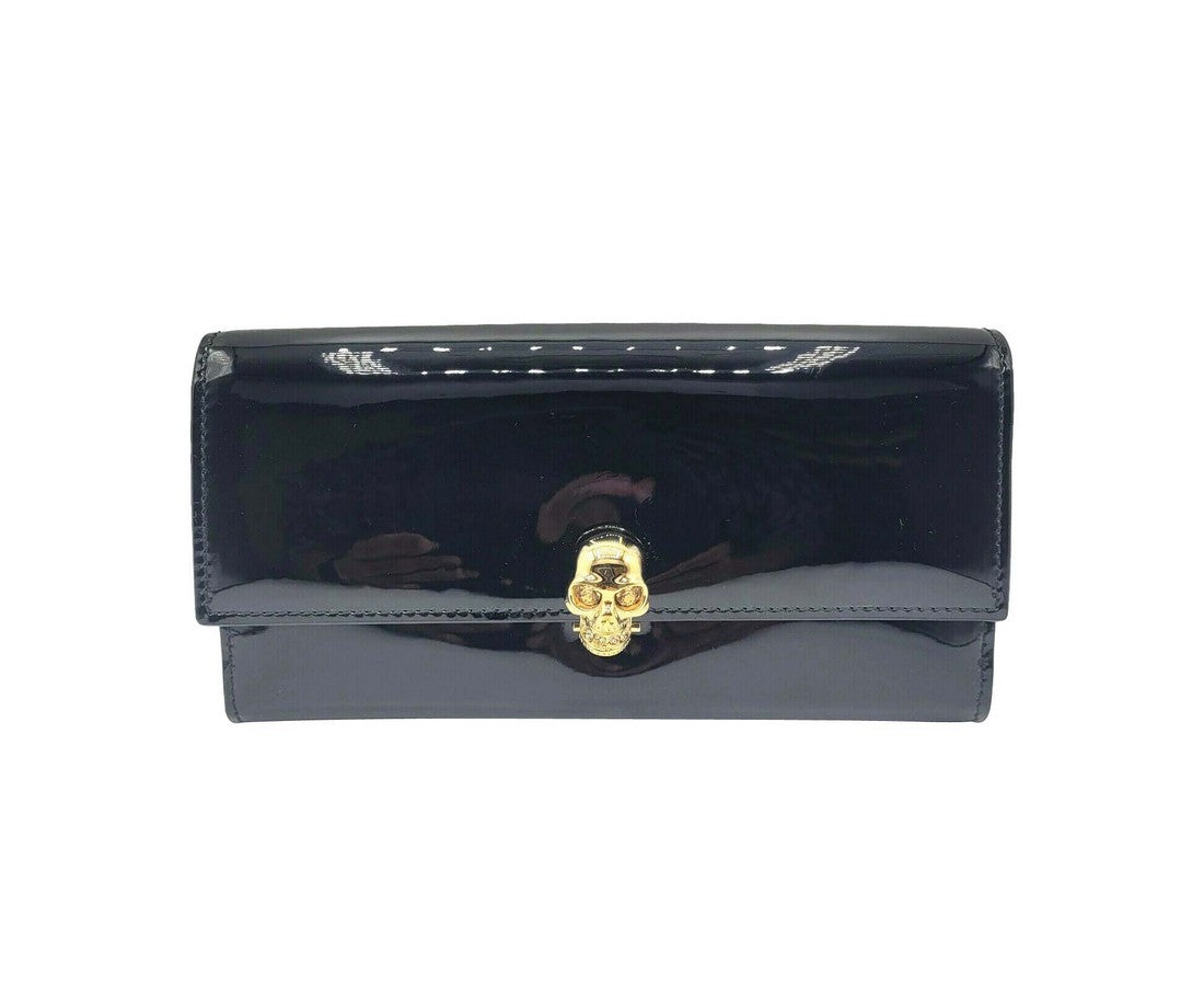 Alexander McQueen Women's Black Patent Leather Continental Wallet 275330 DP00G 10001