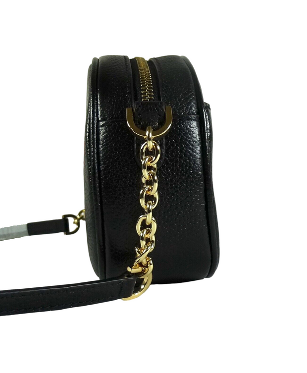 Michael Kors Jet Set Black Leather Small Shoulder Bag with Gold Chain Strap