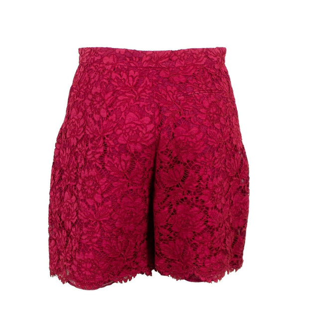 VALENTINO Fuchsia Floral Embroidered Lace Shorts
