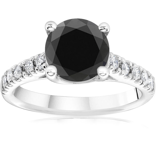 3 1/4ct 14K White Gold Round AAA Halo Treated Black Diamond Engagement Ring