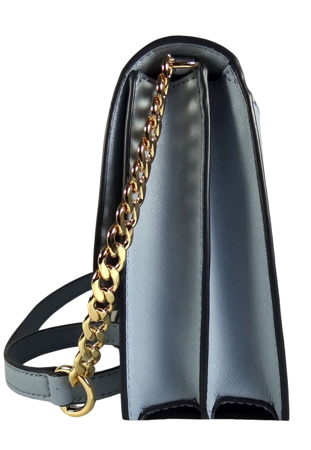 Michael Kors Daniela Large Saffiano Leather Crossbody Bag In Pale Blue/gold