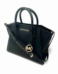 Michael Kors Avril Small Top Zip Black Pebbled Leather Satchel Crossbody Bag14
