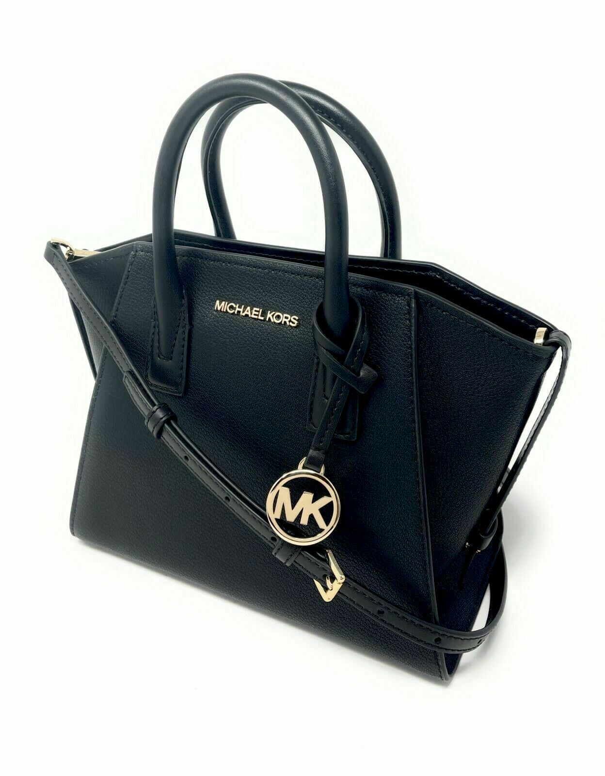 Michael Kors Avril Small Top Zip Black Pebbled Leather Satchel Crossbody Bag15