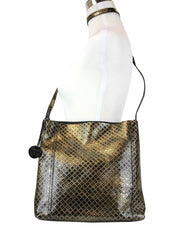 Bottega Veneta Unisex Intrecciomirage Gold / Black Leather Large Messenger Bag 298786 8414
