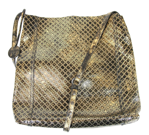 Bottega Veneta Unisex Intrecciomirage Gold / Black Leather Large Messenger Bag 298786 8414
