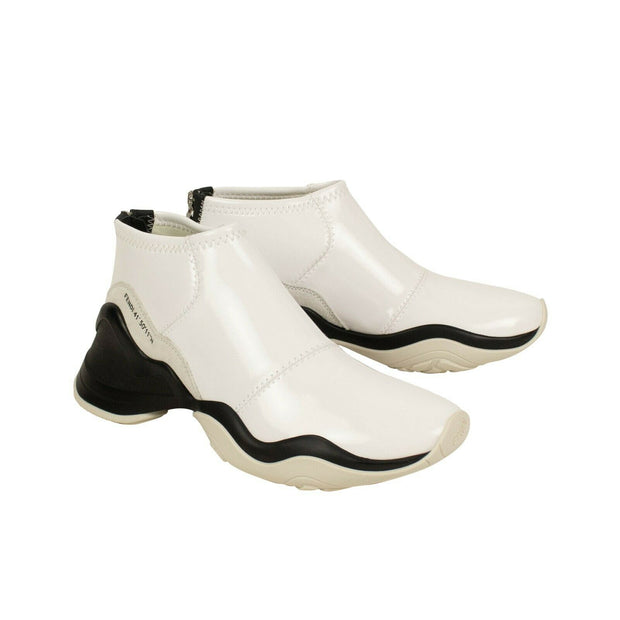 FENDI White Glossy Neoprene Mid-Top Sneakers