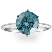 3 1/2Ct Blue Diamond Solitaire Engagement Ring Lab Grown in 14k White Gold