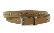 Gucci Women's Studded Silver Buckle Caramel Brown Leather Belt 380561 2754