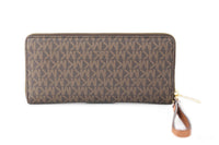Michael Kors Jet Set Large Continental Travel Clutch Wristlet Wallet [Brown Women's Signature]