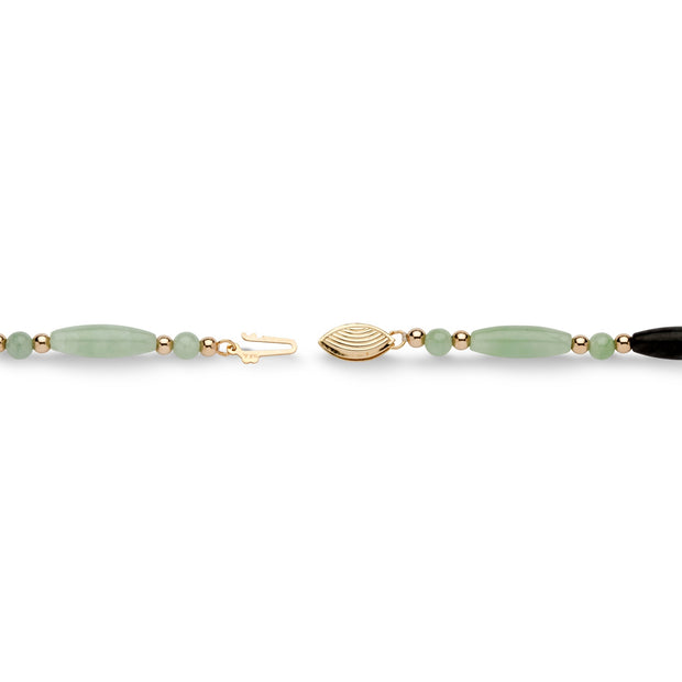 14K Yellow Gold Genuine Multicolor Jade Beaded and Barrel Strand Bracelet (5mm), Fish Hook Clasp, 7.5 inches
