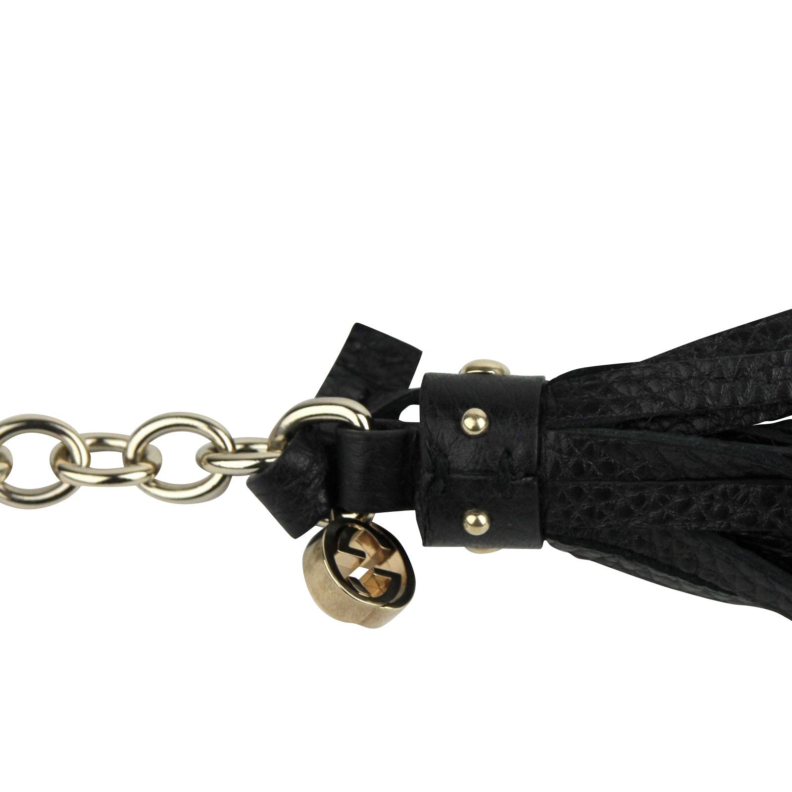 Gucci Women's Chain Tassel Gold / Black Leather Belt 388992 806121