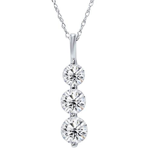 3/4 Ct 3 Stone Diamond Necklace Pendant Solid 14K White Gold