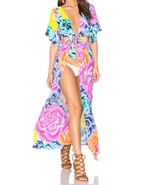 Kopper & Zink Genevieve Deep-V Maxi Dress, Flower Bomb