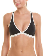 LSpace Women's Color Block Racerback Bikini Top, Black/White