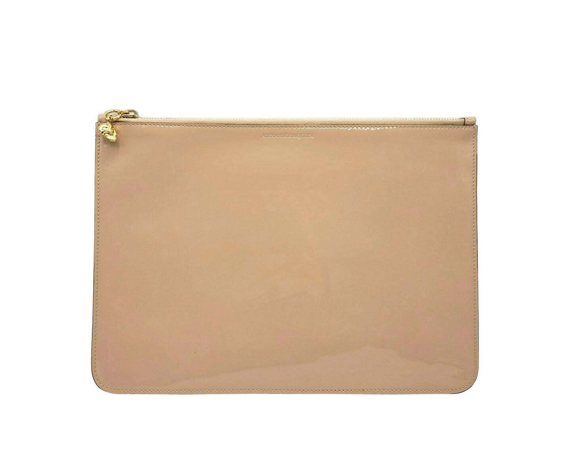 Alexander McQueen Women's Beige Charm Patent Leather Skull Large Pouch 420860 DP00G 99341