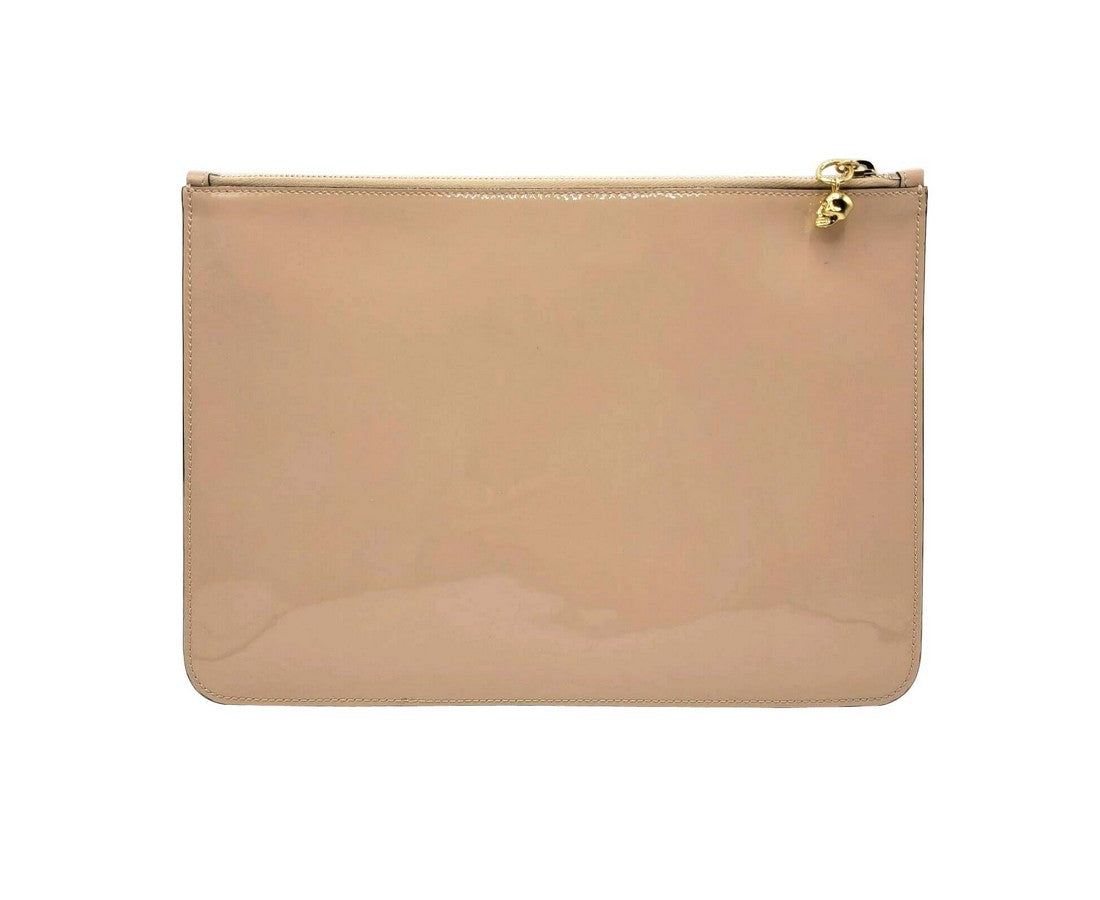 Alexander McQueen Women's Beige Charm Patent Leather Skull Large Pouch 420860 DP00G 99342