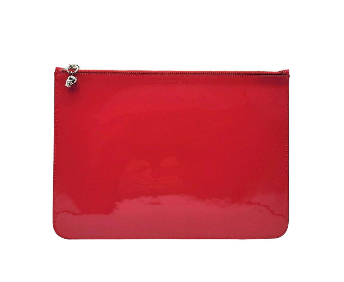Alexander McQueen Women's Hot Pink Patent Leather Skull Large Pouch 420860 DP00I 5635 Hot Pink