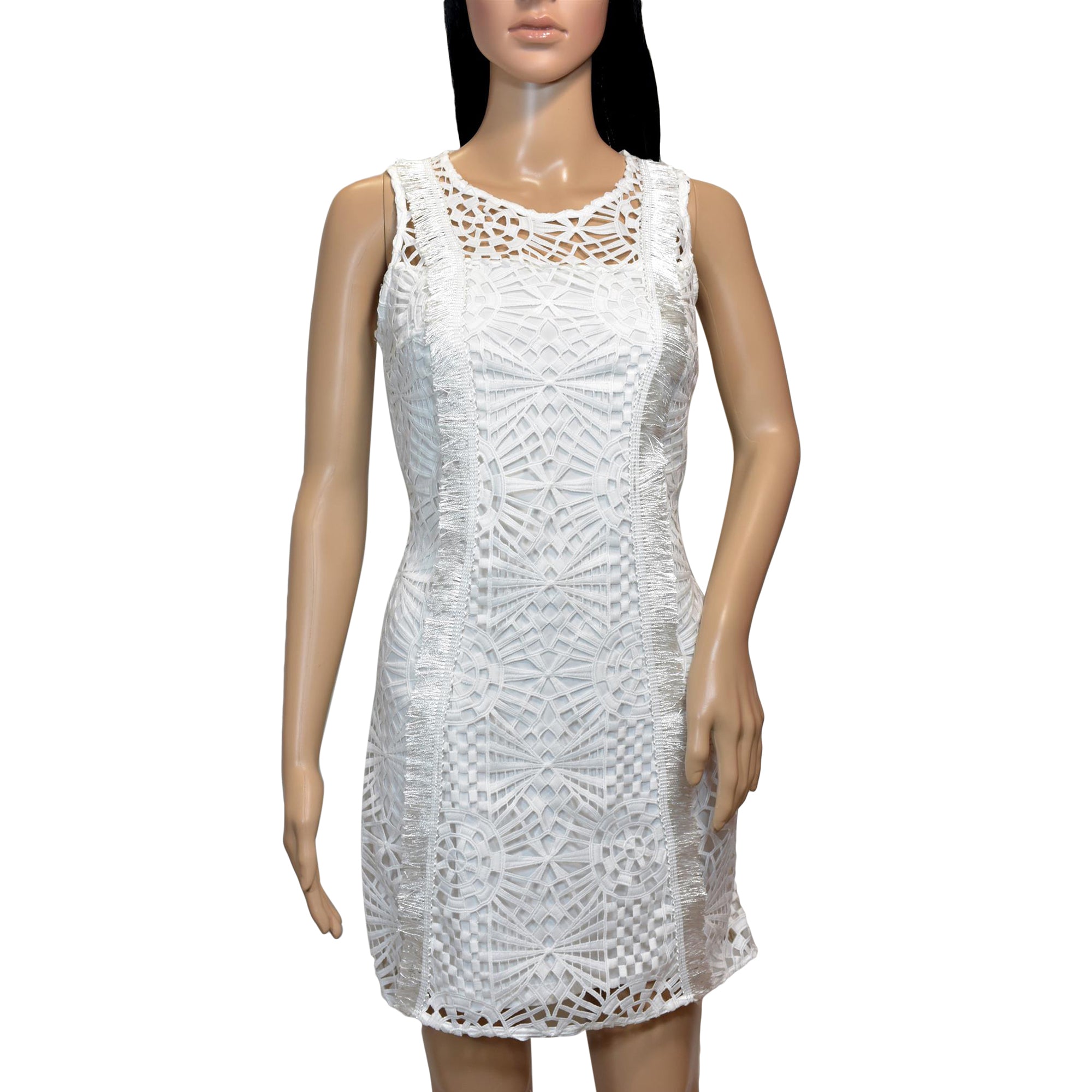 bebe White Lace Sleeveless Sheath Dress