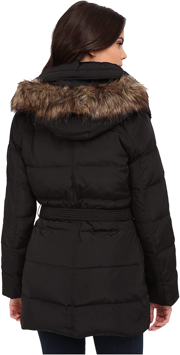 Michael Kors Fur Trim Hooded Down Coat-Black