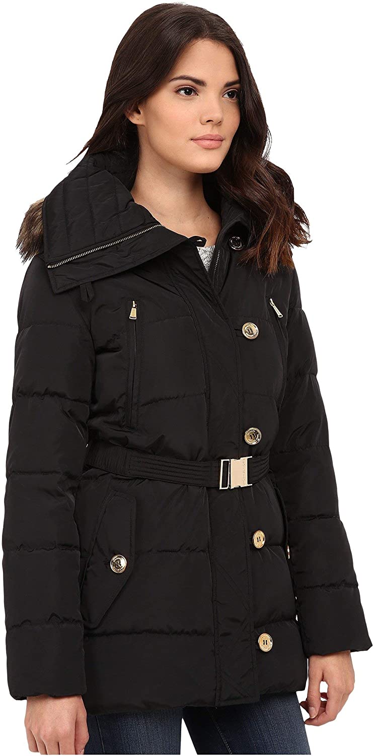 Michael Kors Fur Trim Hooded Down Coat-Black