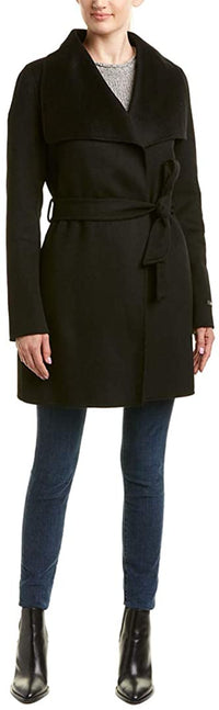 T Tahari Women's Black Lightweight Wool Ella Wrap Coat Jacket Outerwear2