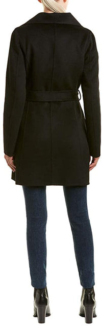 T Tahari Women's Black Lightweight Wool Ella Wrap Coat Jacket Outerwear3