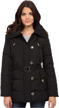 Michael Kors Fur Trim Hooded Down Coat-Black Black